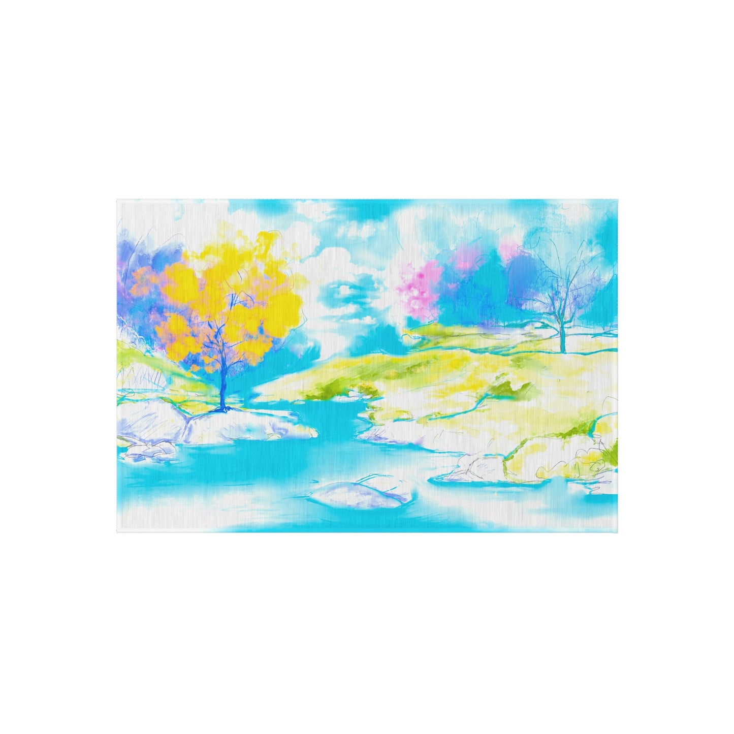 Joyful Landscapes Indoor/Outdoor Rug, Yellow and Blue, Non-Slip