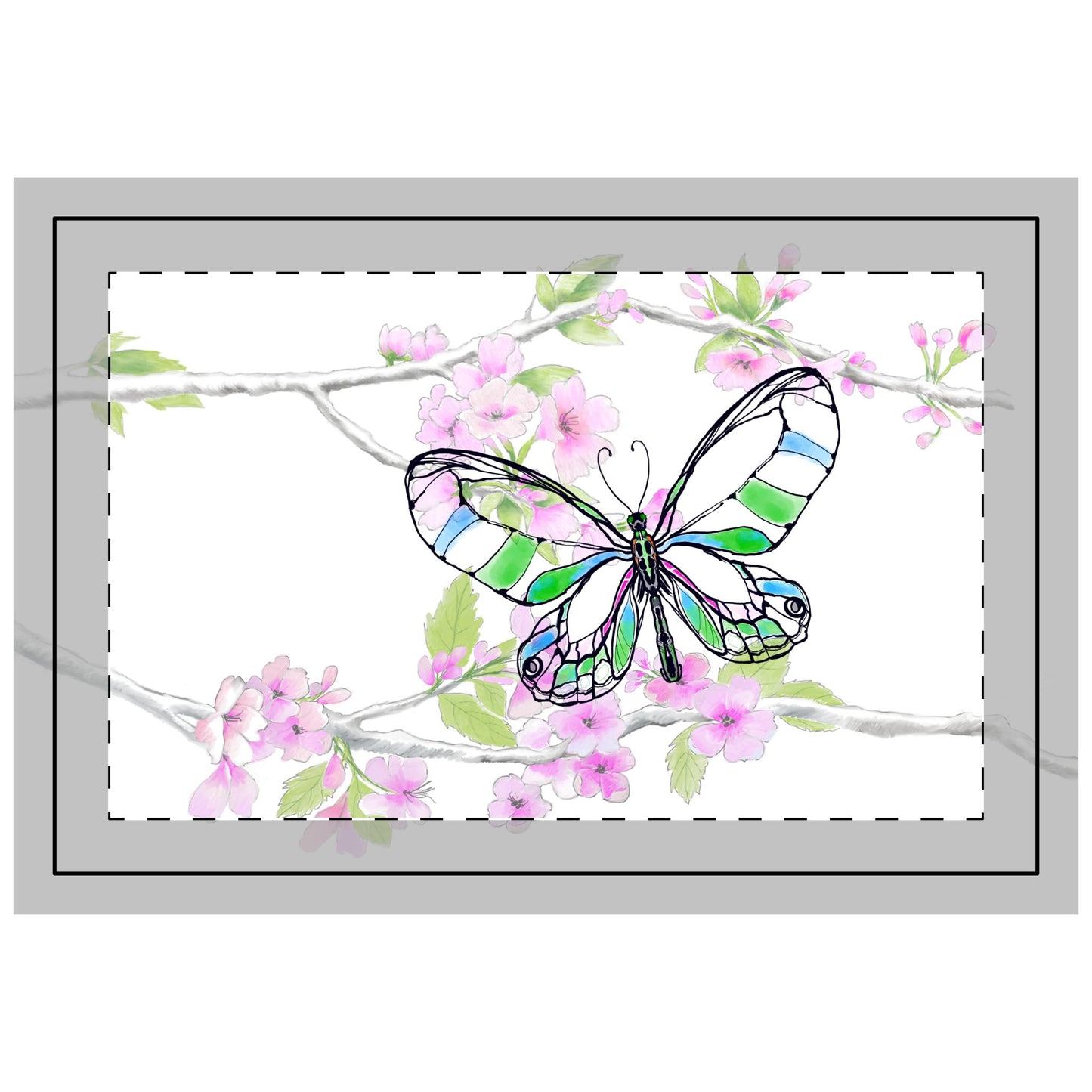 Butterfly Blossom Romp Quilted Placemat Polyester, Green, Fabric Background Bright White, #8 left side of table
