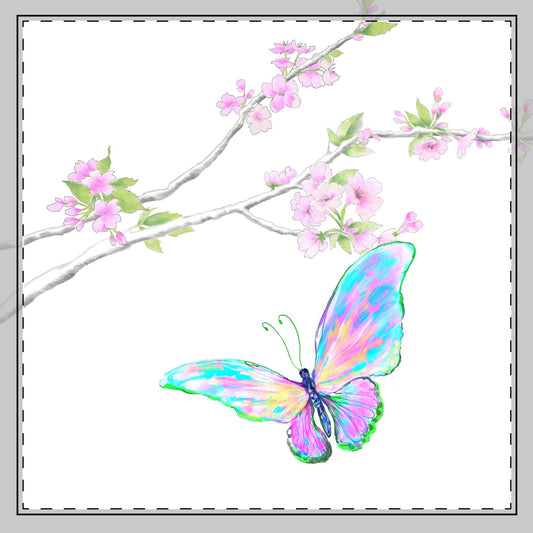 Butterfly Blossom Glide Cotton Twill Napkin in Blue/Pink, Creamier White, #1