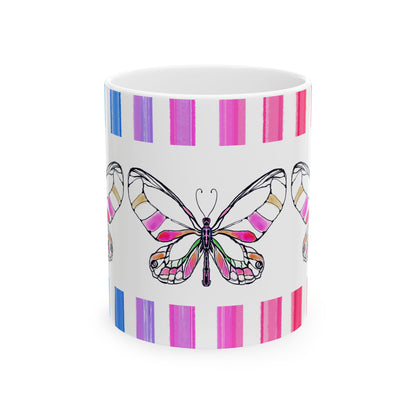 Mugs Butterfly Rainbow Stripe Ceramic Mug in Pink