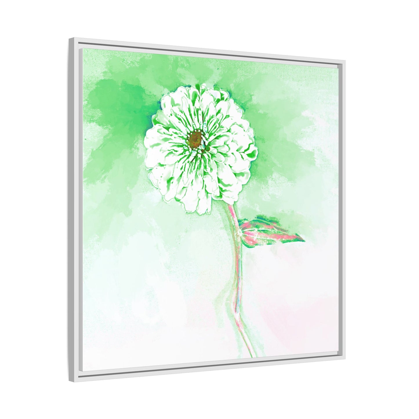 Zinnia Color Splash Matte Canvas Soft Green Framed