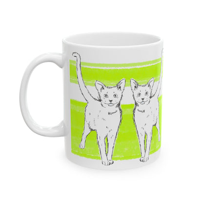Mega Stripe Kitty Butterfly Flutter Ceramic Mug Lime