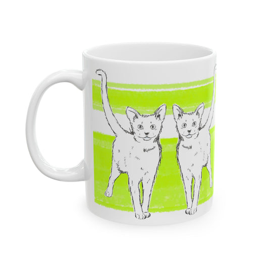 Mega Stripe Kitty Butterfly Flutter Ceramic Mug Lime