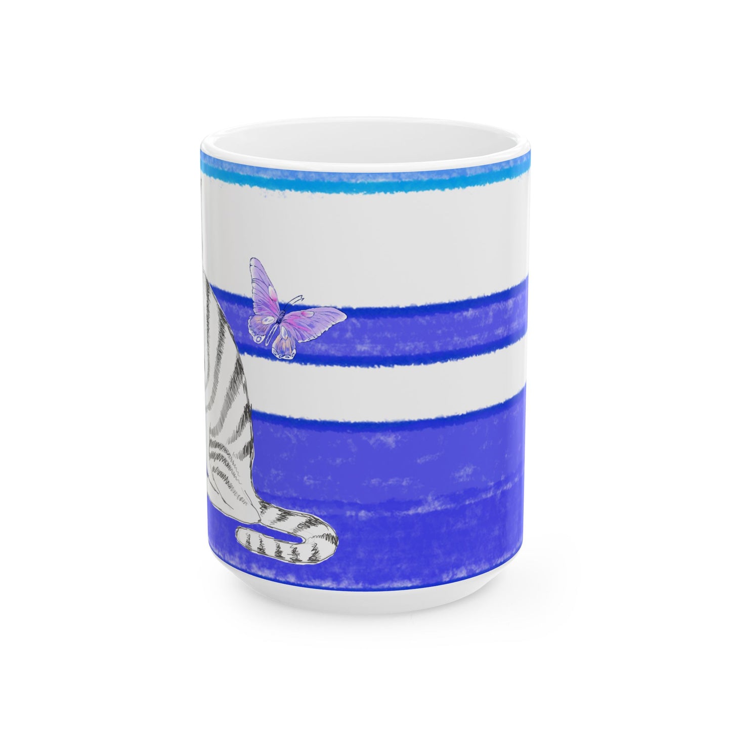 Mega Stripe Kitty Butterfly Flutter Ceramic Mug Ultramarine