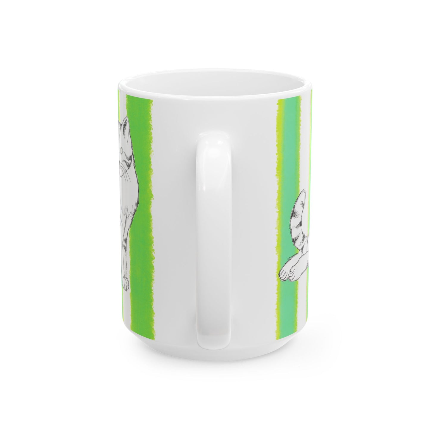 Kitty Fun Mug with Dark Green Stripes