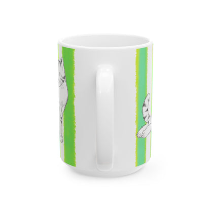 Kitty Fun Mug with Dark Green Stripes