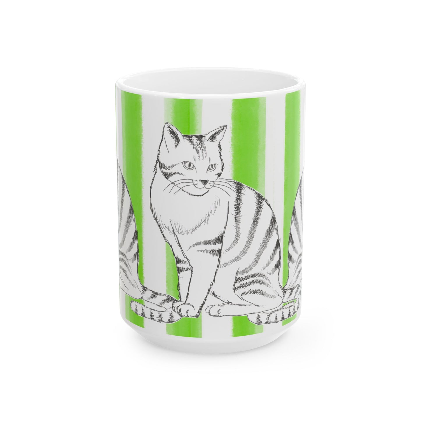 Kitty Fun Mug with Light Green Stripes