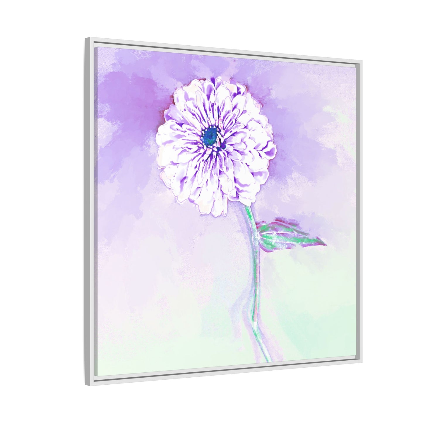 Zinnia Color Splash Matte Canvas Light Purple Framed