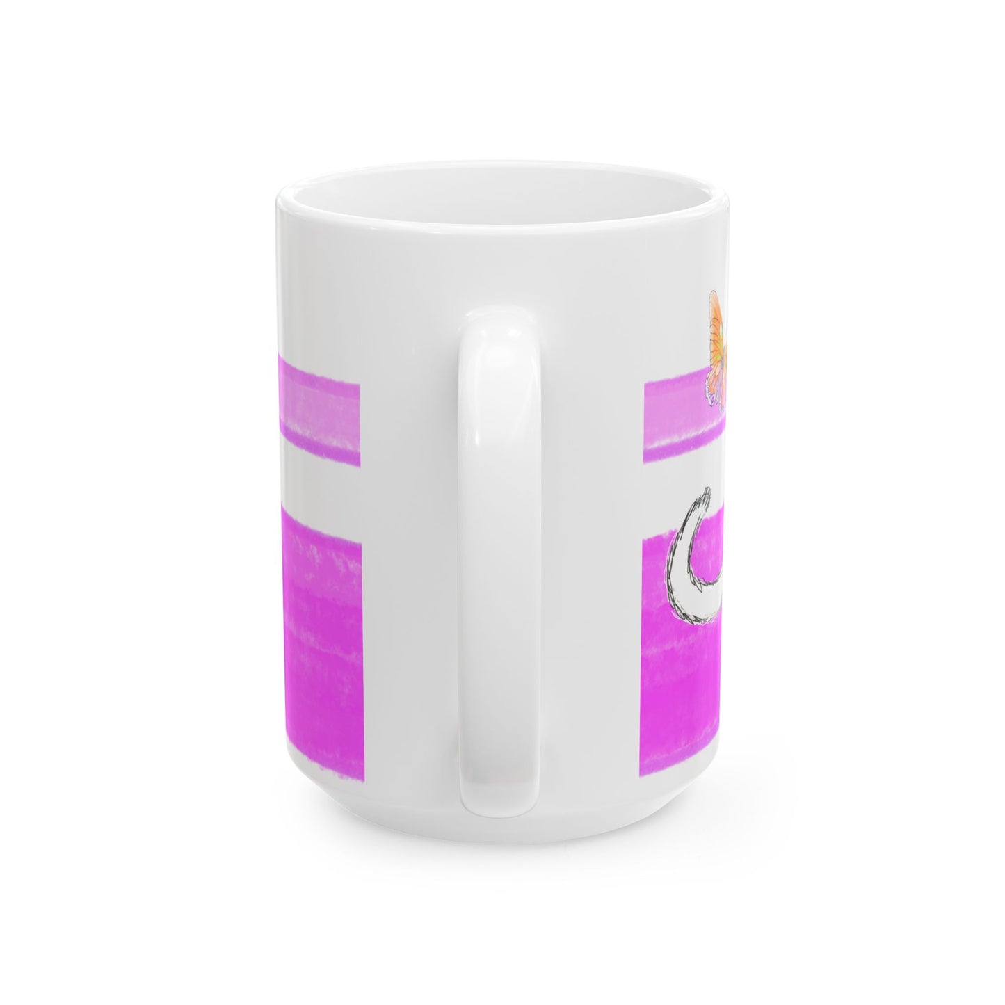 Mega Stripe Kitty Butterfly Flutter Ceramic Mug Purplish Pink