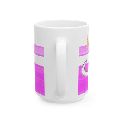 Mega Stripe Kitty Butterfly Flutter Ceramic Mug Purplish Pink