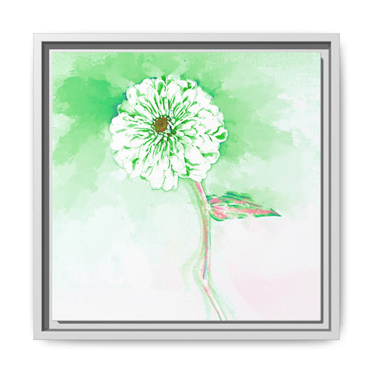 Zinnia Color Splash Matte Canvas Soft Green Framed