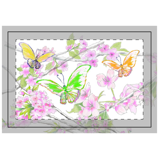 Butterfly Blossom Whirl Quilted Placemat Polyester, Green, Fabric Background Bright White, #5