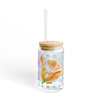 Vibrant Tulips Sipper Glass, 16oz, Lilac, Yellow, Red