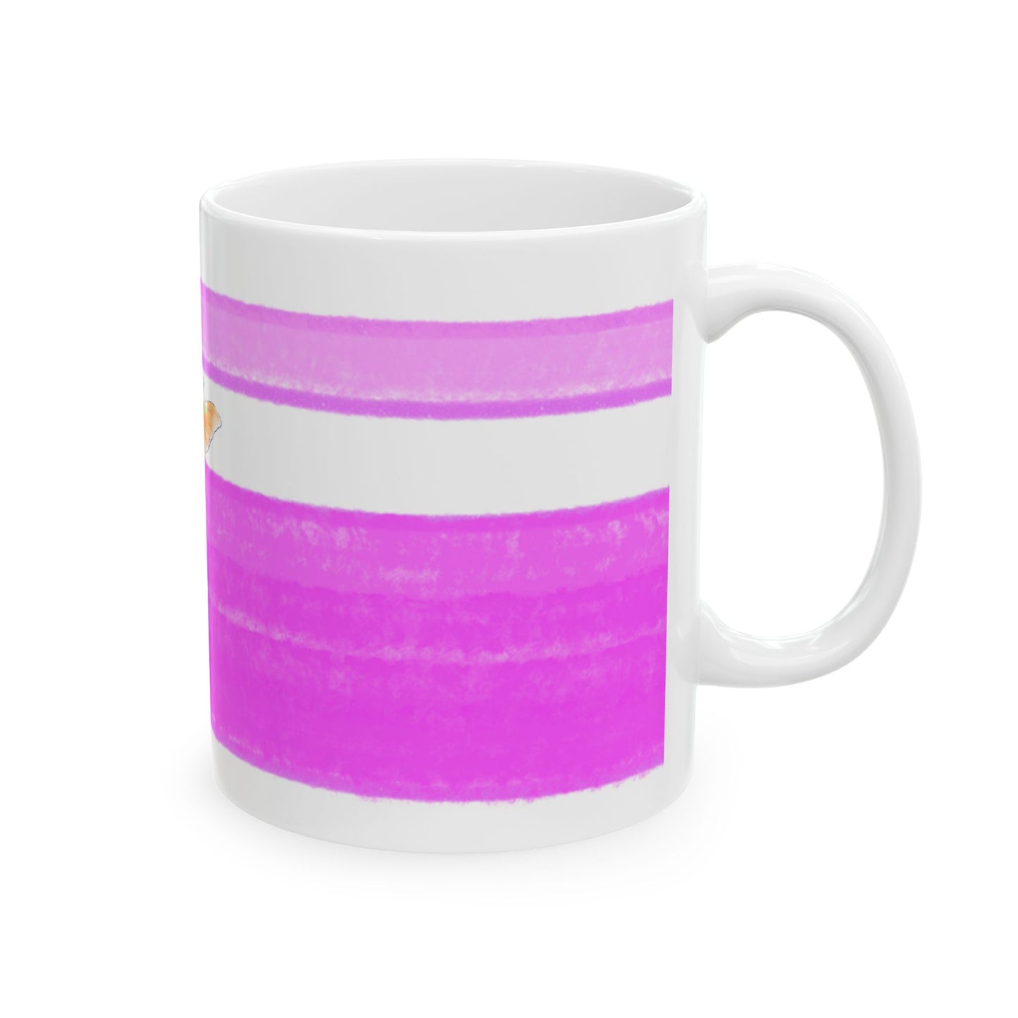 Mega Stripe Dogi Butterfly Flutter Ceramic Mug, (11oz, 15oz),  Purplish Pink, Bulldog