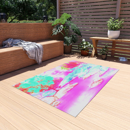 Inspirational Landscapes Indoor/Outdoor Area Rug "Peace perfect peace", Aqua and Raspberry