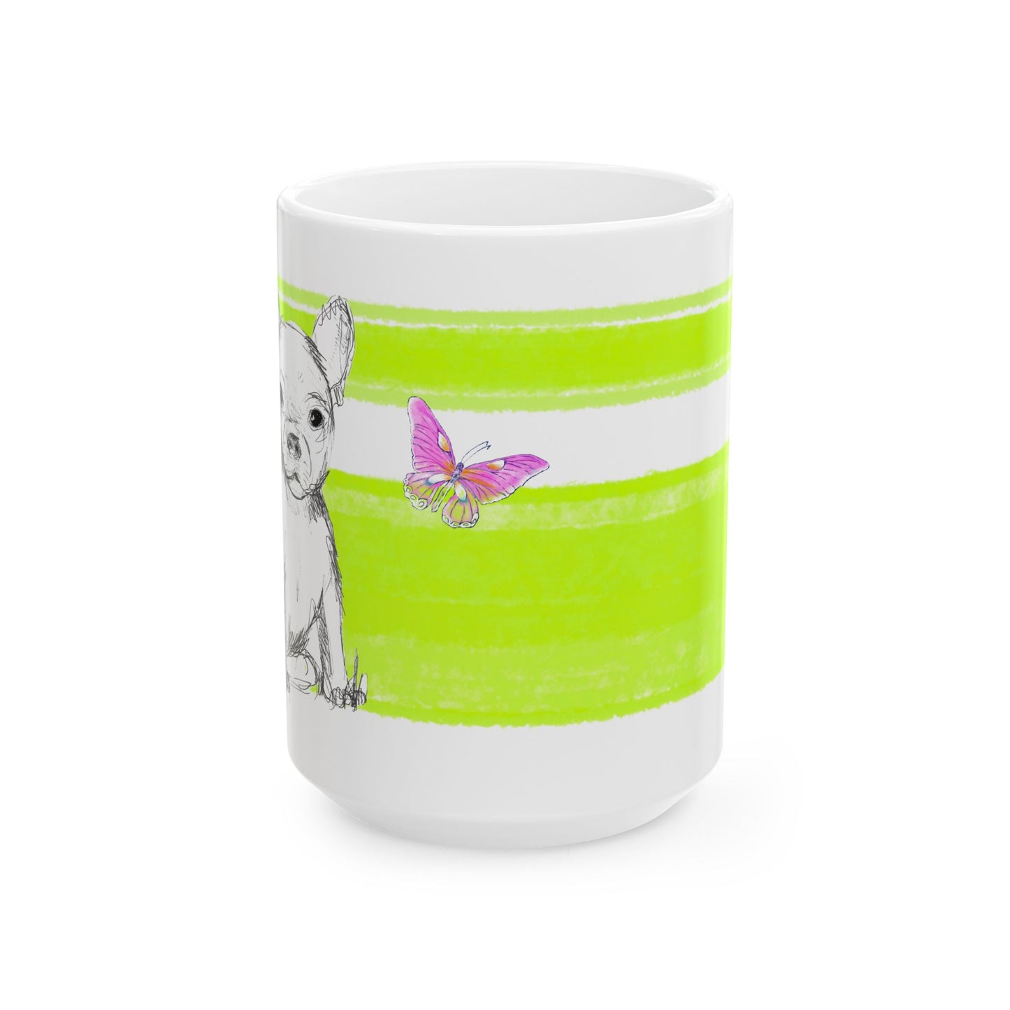Mega Stripe Dogi Butterfly Flutter Ceramic Mug, (11oz, 15oz), Lime Chihuahua