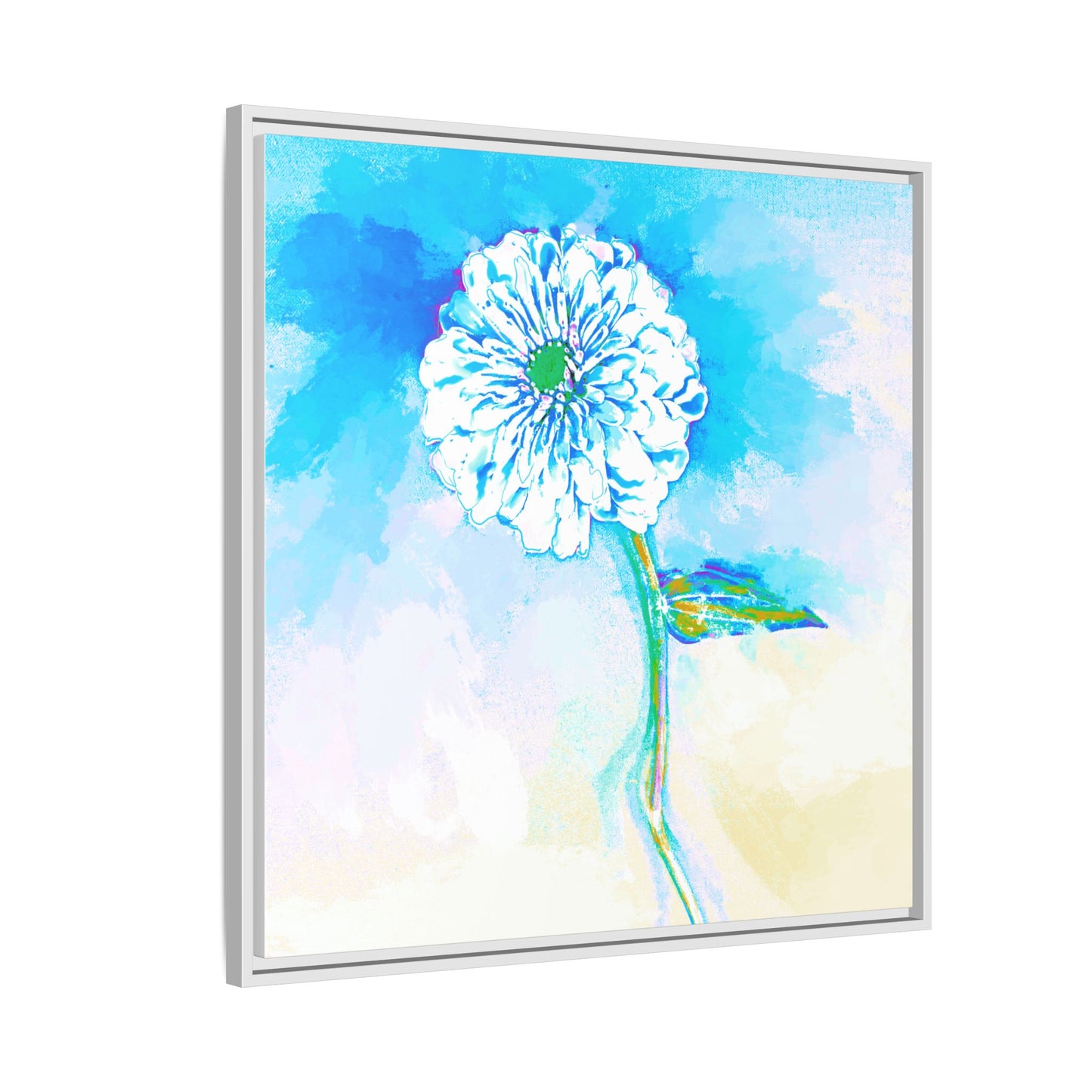 Zinnia Color Splash Matte Canvas Blue Aqua Framed