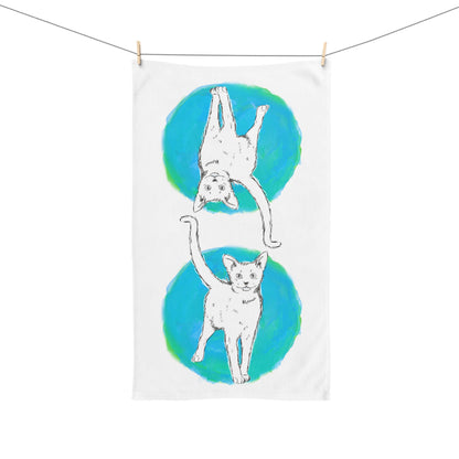 Kitty Fun Hand Towel Aqua Polka Dots