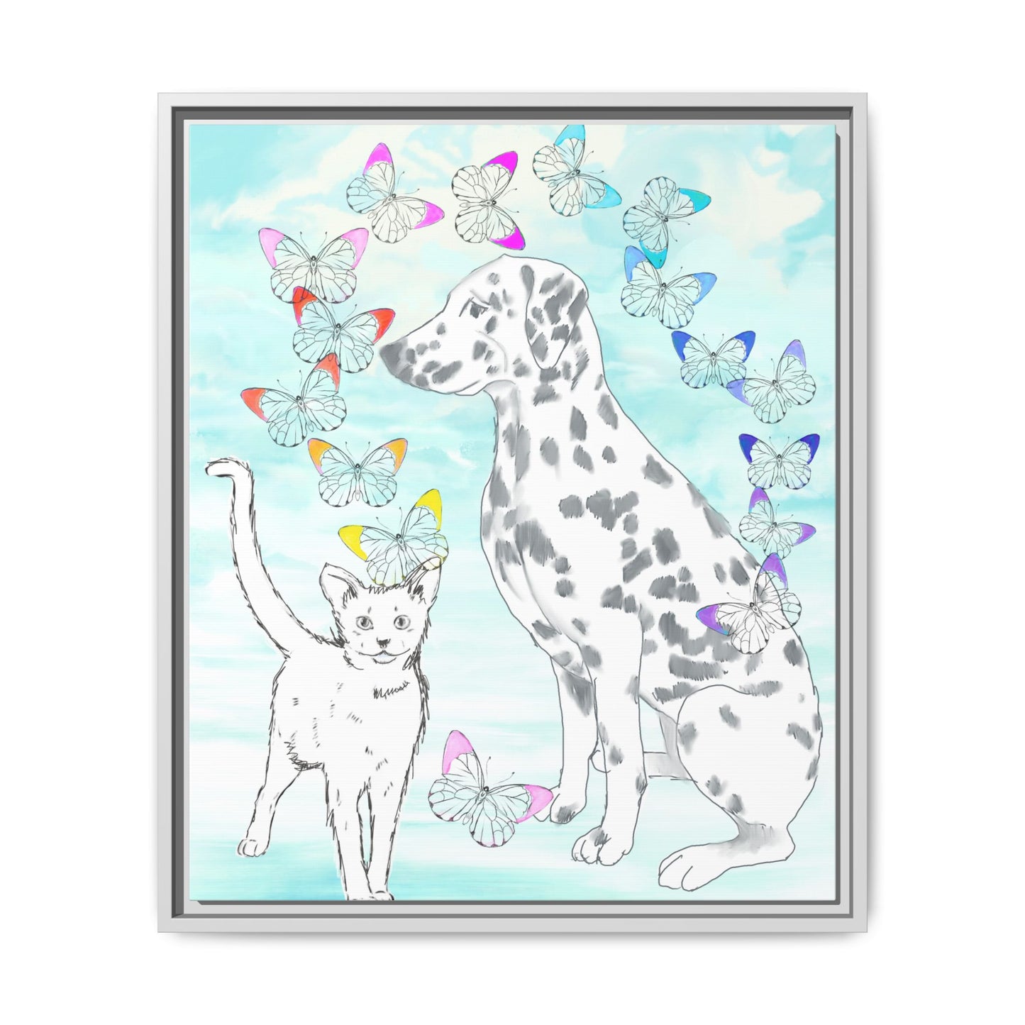 Butterfly Chroma Friendship Matte Canvas, Framed  (White)