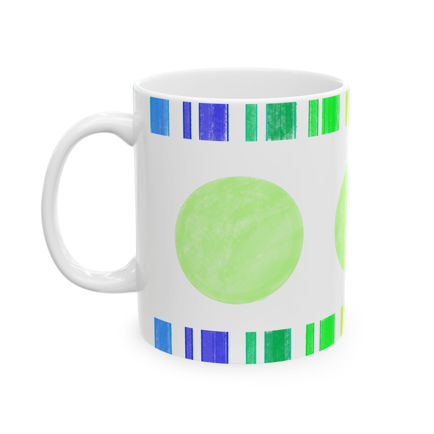 Mega Dot & Stripes Light Green Ceramic Mug, (11oz, 15oz)