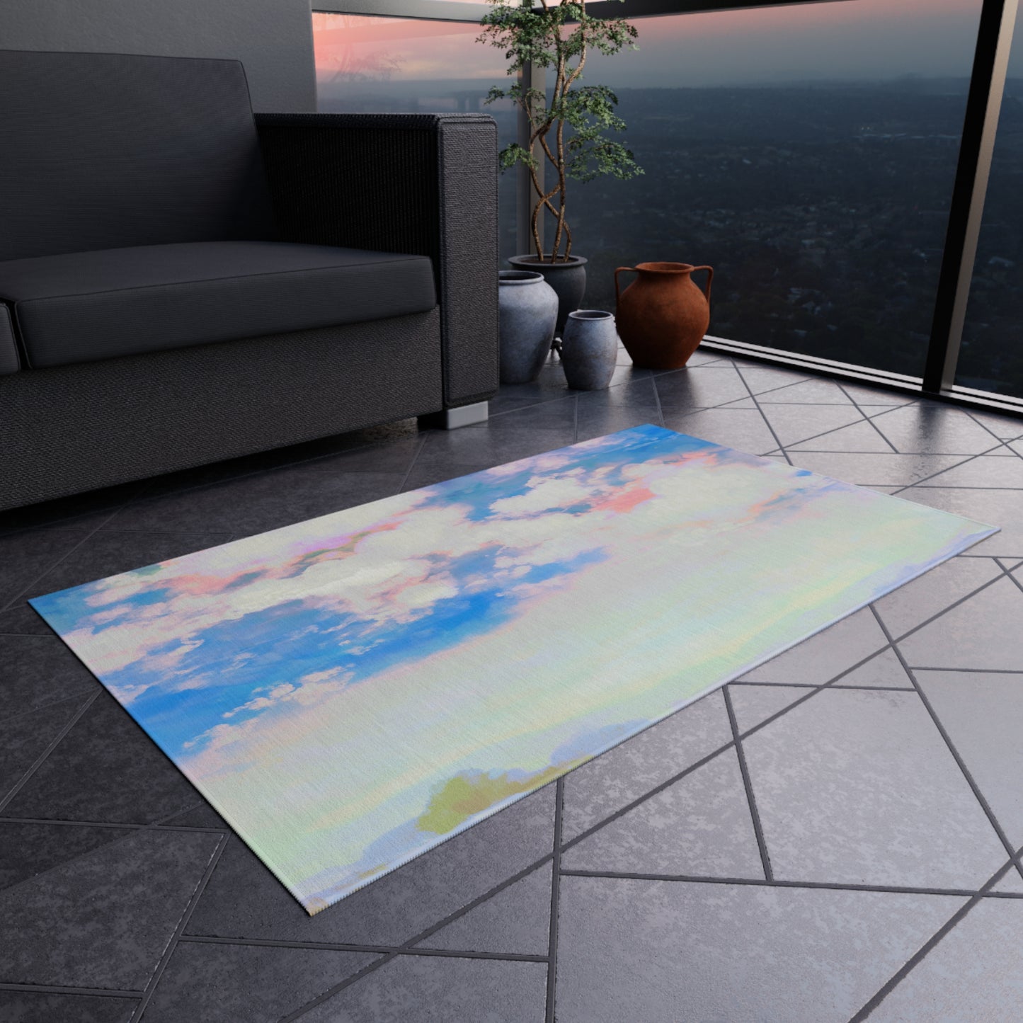 Joyful Landscapes Indoor/Outdoor Rug, Carolina Blue, Non-Slip