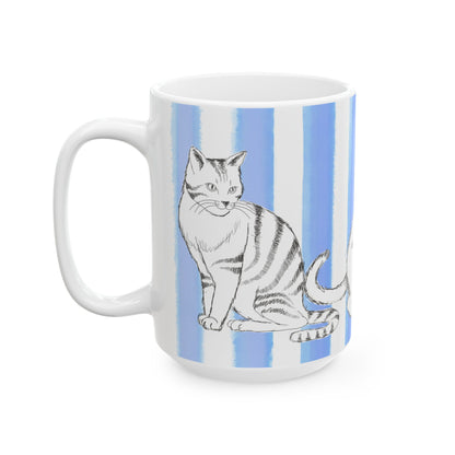 Kitty Fun Mug with Periwinkle Blue Stripes