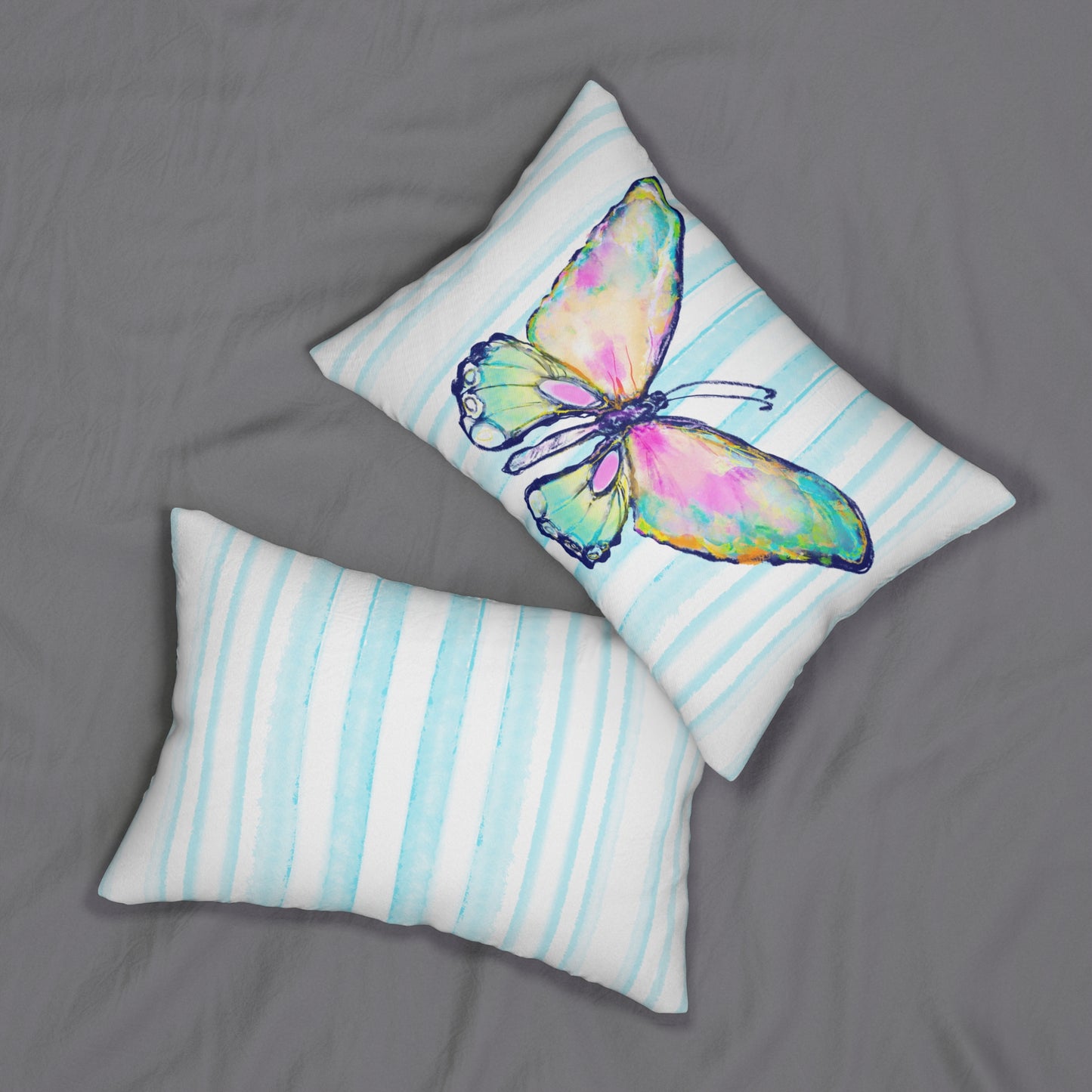 Pillows Lumbar Pillow Butterfly Bliss with Blue Stripes