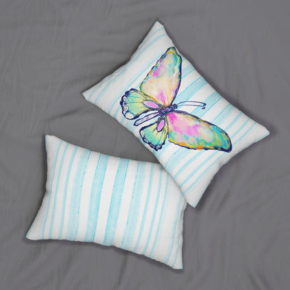 Pillows Lumbar Pillow Butterfly Bliss with Blue Stripes