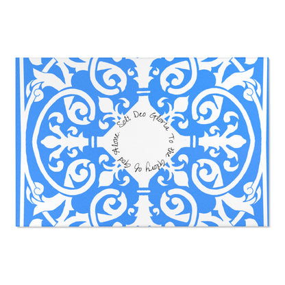 Scrollwork Indoor/Outdoor Rug Blue "Soli Deo Gloria..."