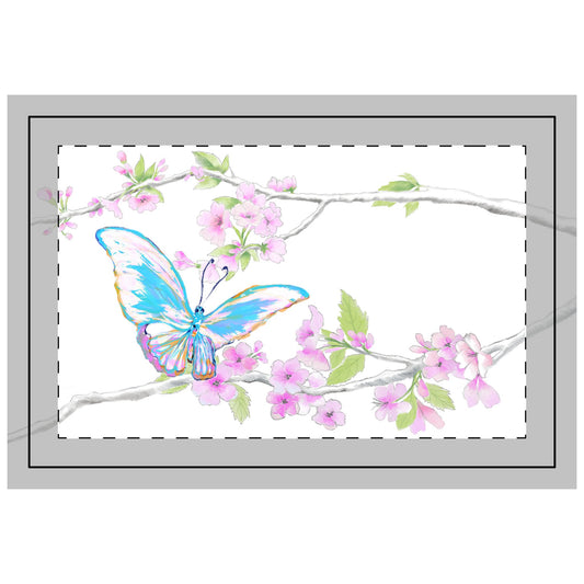 Butterfly Blossom Glide, Quilted Placemat Polyester, Blue, Background Fabric Brighter White, #7