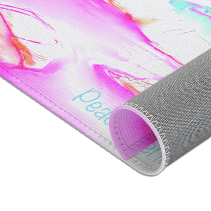Inspirational Landscapes Indoor Area Rug "Peace perfect peace", Raspberry, Aqua, and Pink