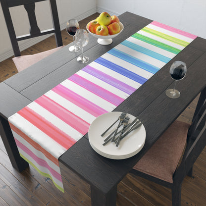Watercolor Stripe Table Runner, Multi color 16" x72"