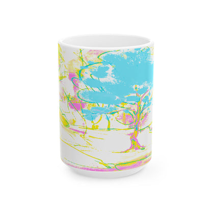 Joyful Landscapes Ceramic Mug in Yellow and Aqua, 11oz, 15oz
