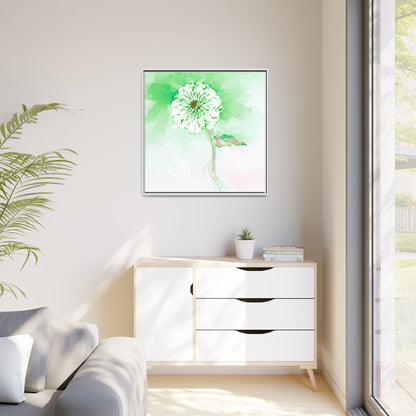 Zinnia Color Splash Matte Canvas Soft Green Framed