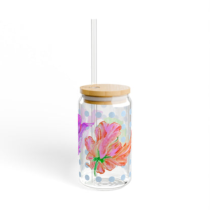 Vibrant Tulips Sipper Glass, 16oz, Raspberry,  Yellow