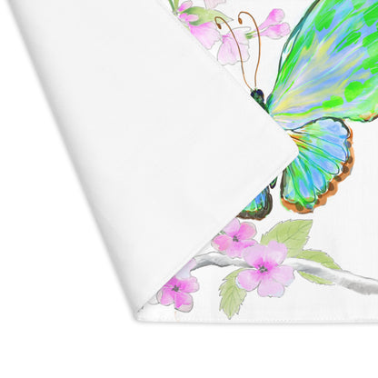 Butterfly Blossom Glide Cotton Twill Placemat, Creamier White, 1pc Green, #2