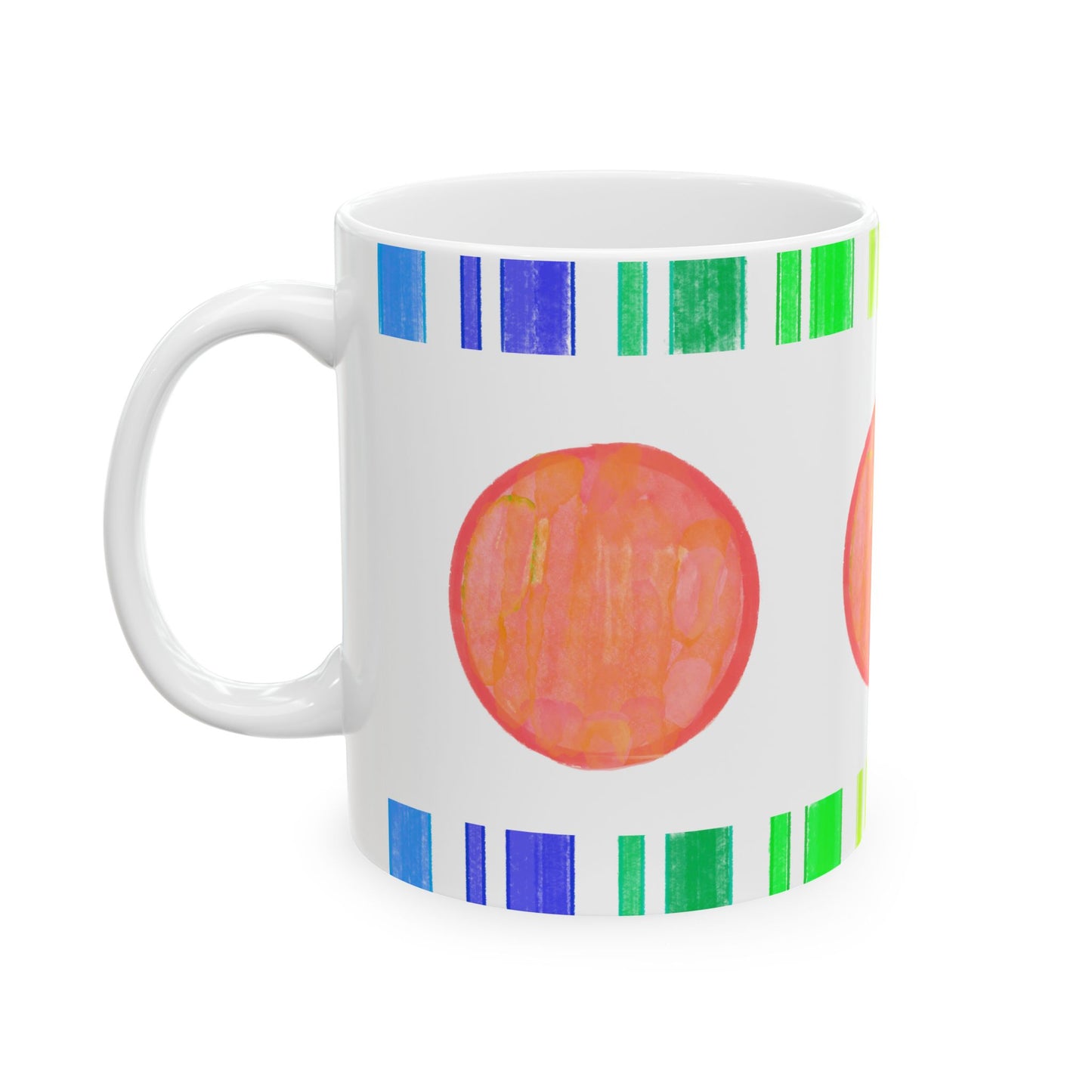 Mega Dot & Stripes Orange Ceramic Mug, (11oz, 15oz)