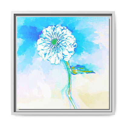 Zinnia Color Splash Matte Canvas Blue Aqua Framed