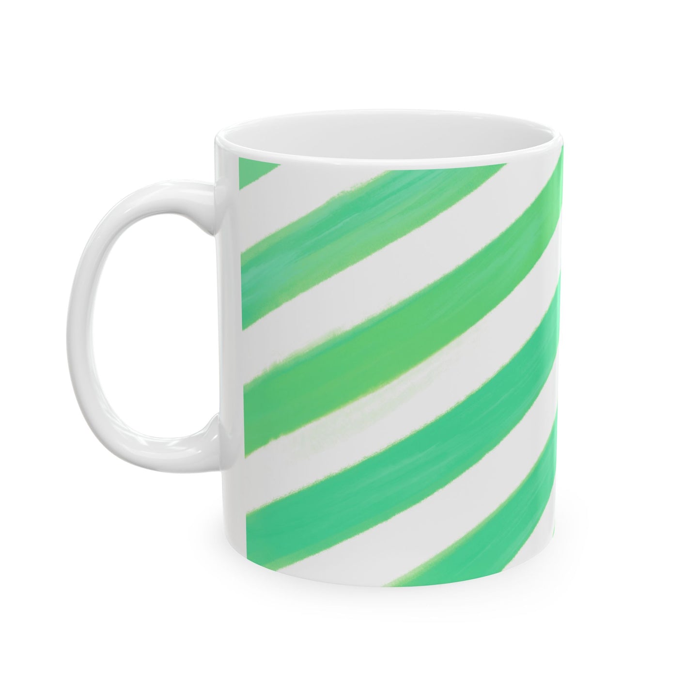 Diagonal Stripe Ceramic Mug in Fresh Green, 11oz