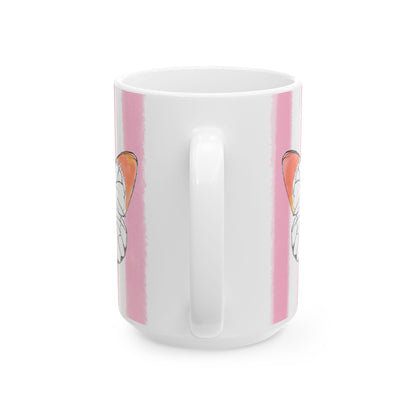 Butterfly Chroma Ceramic Mug in Orange with Pink Stripes, 11oz