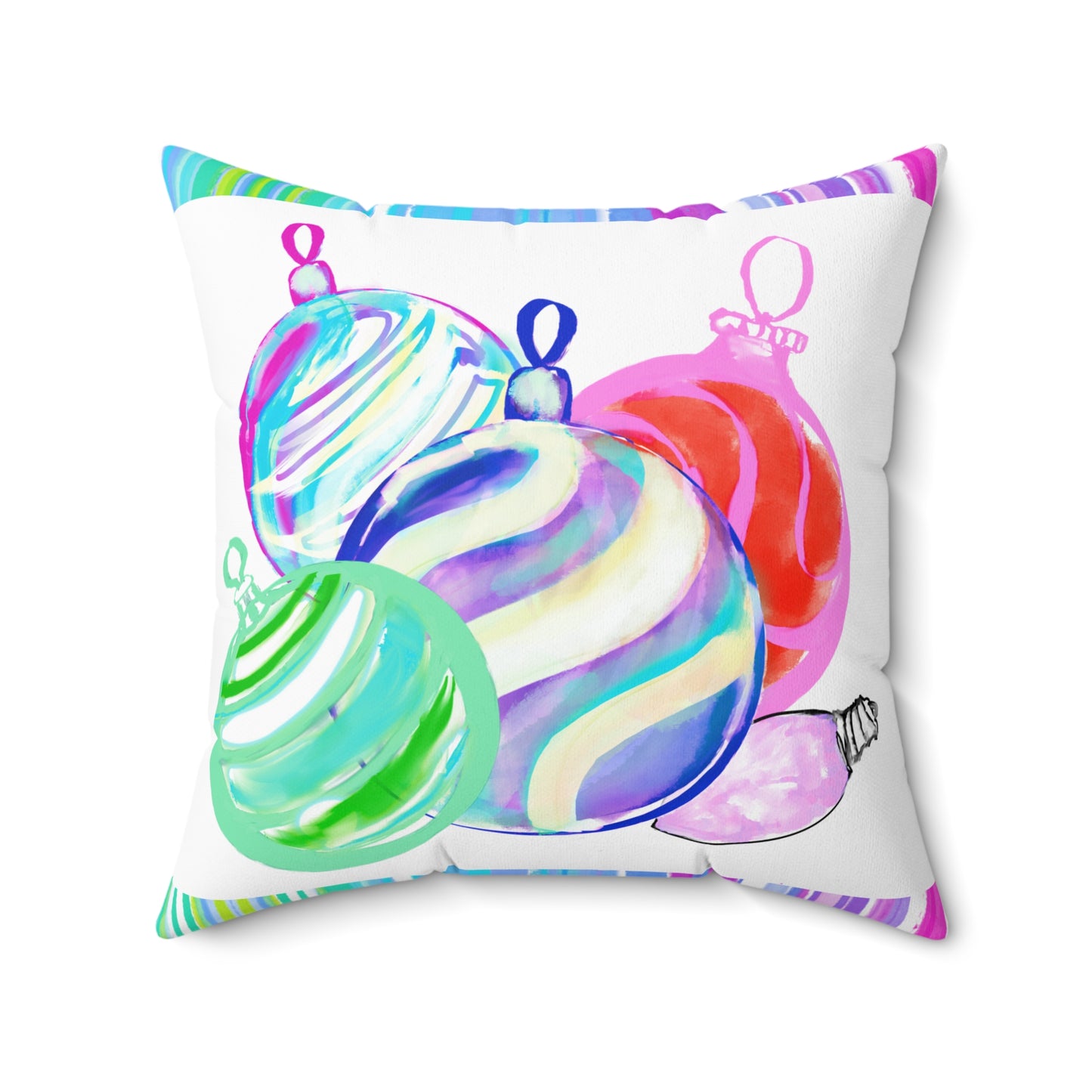 Pillows Christmas Watercolor Ornaments & Stripes