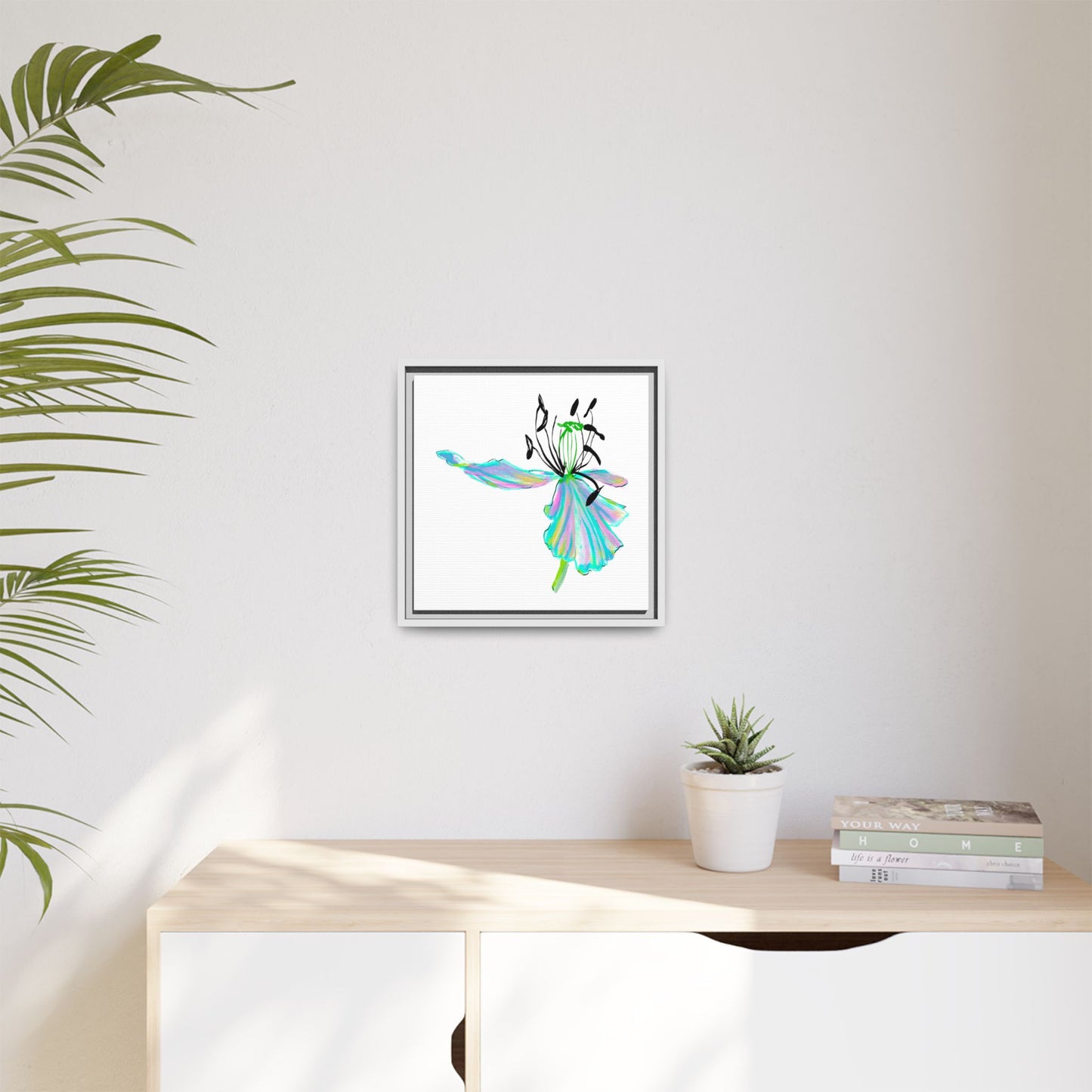Dancing Tulips Matte Canvas, Framed (Multi-color) Aqua Blue