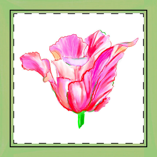 Tulip Love Poly Twill Napkin Spring Green border