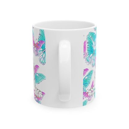 Kitty Flutter Ceramic Mug, Pink/Aqua, (11oz, 15oz)