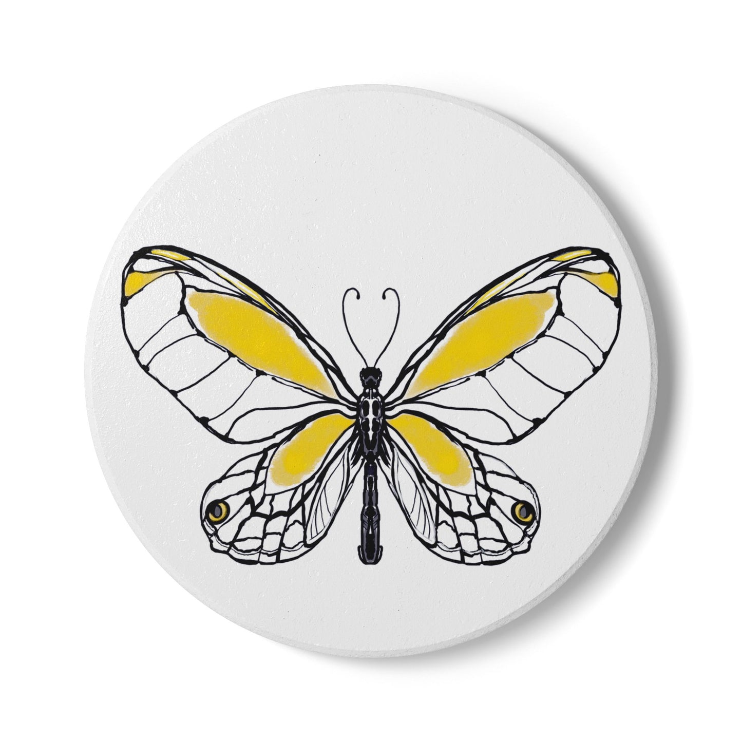 Butterfly Blossom Romp Ceramic Coaster, Yellow