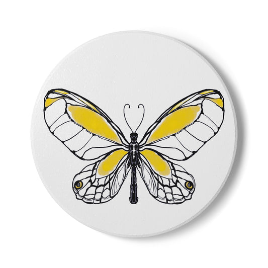 Butterfly Blossom Romp Ceramic Coaster, Yellow