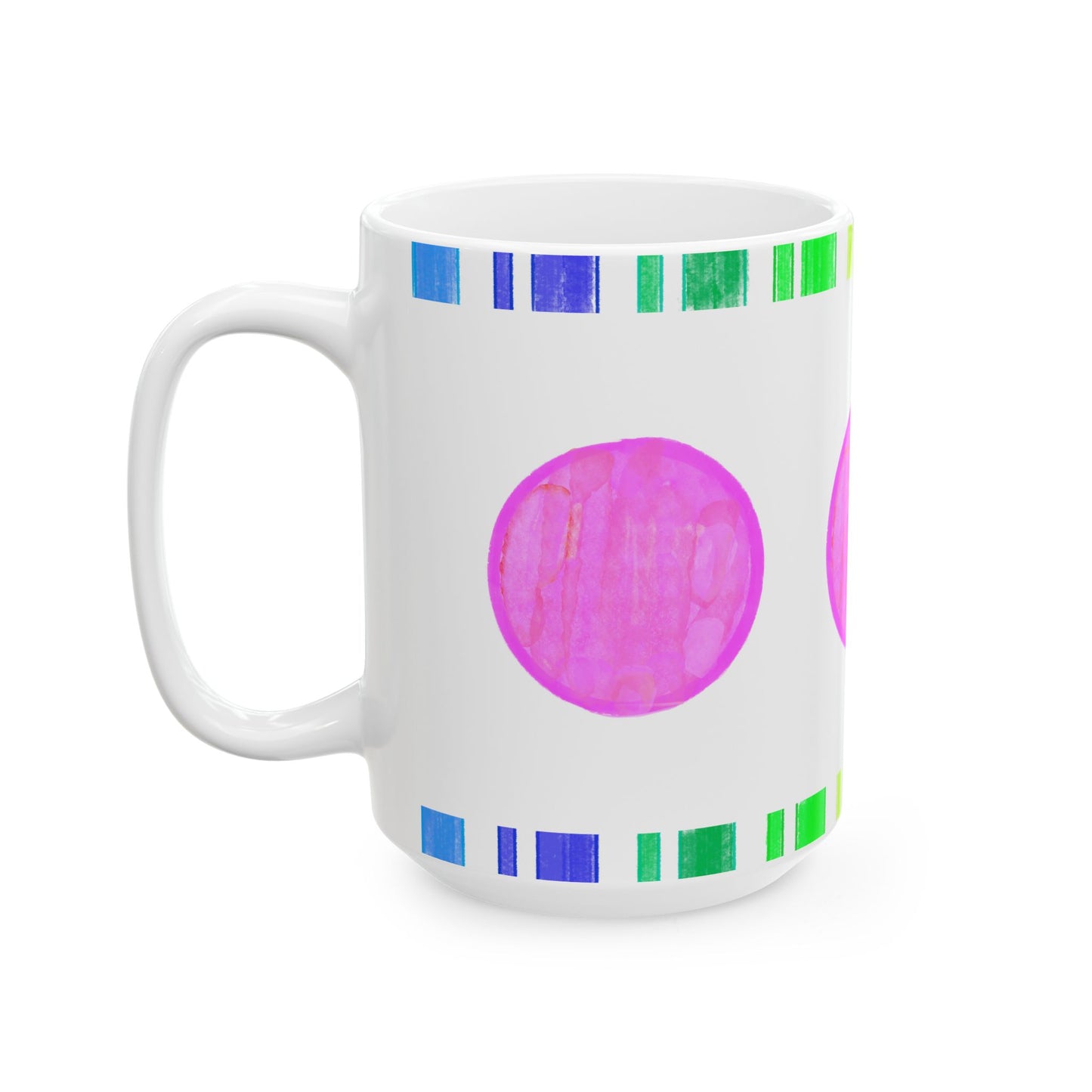 Mega Dot & Stripes Pink Ceramic Mug, (11oz, 15oz)