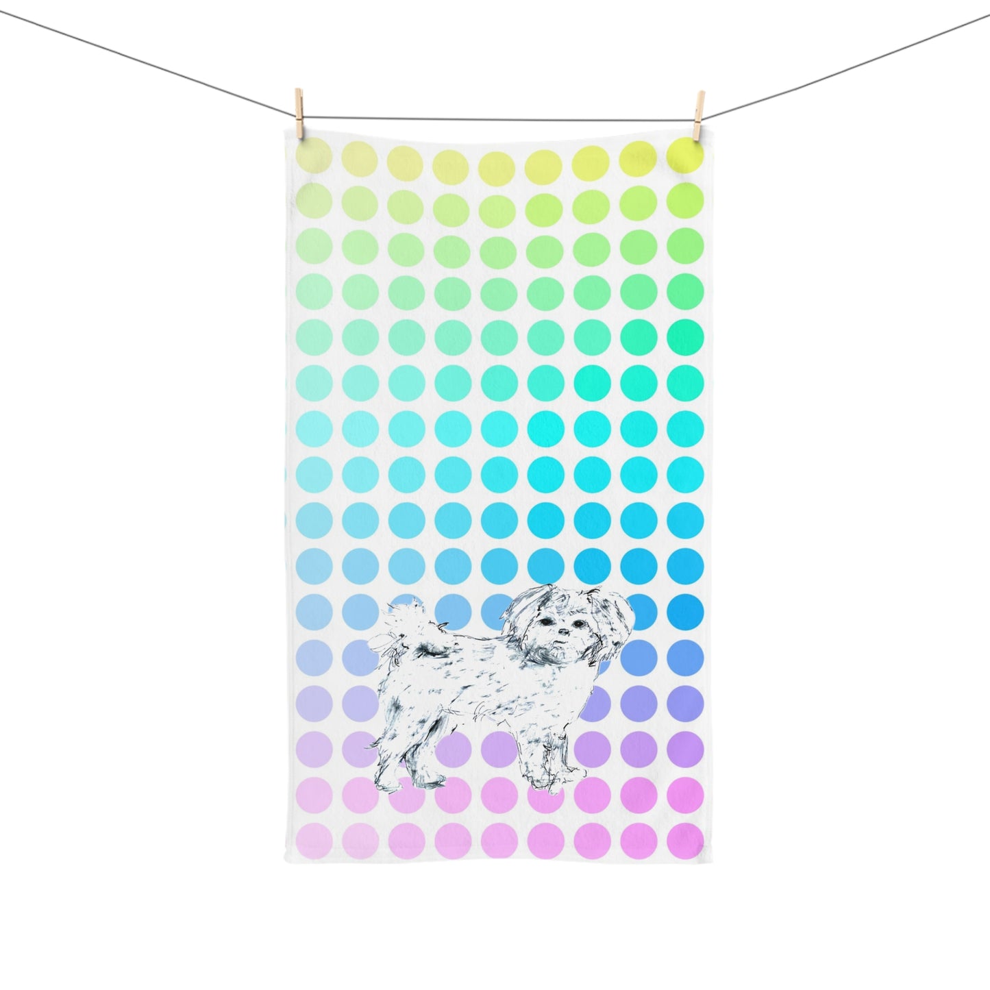 Dogi Fun Hand Towel, Shih Tzus and Multi-Color Polka Dots