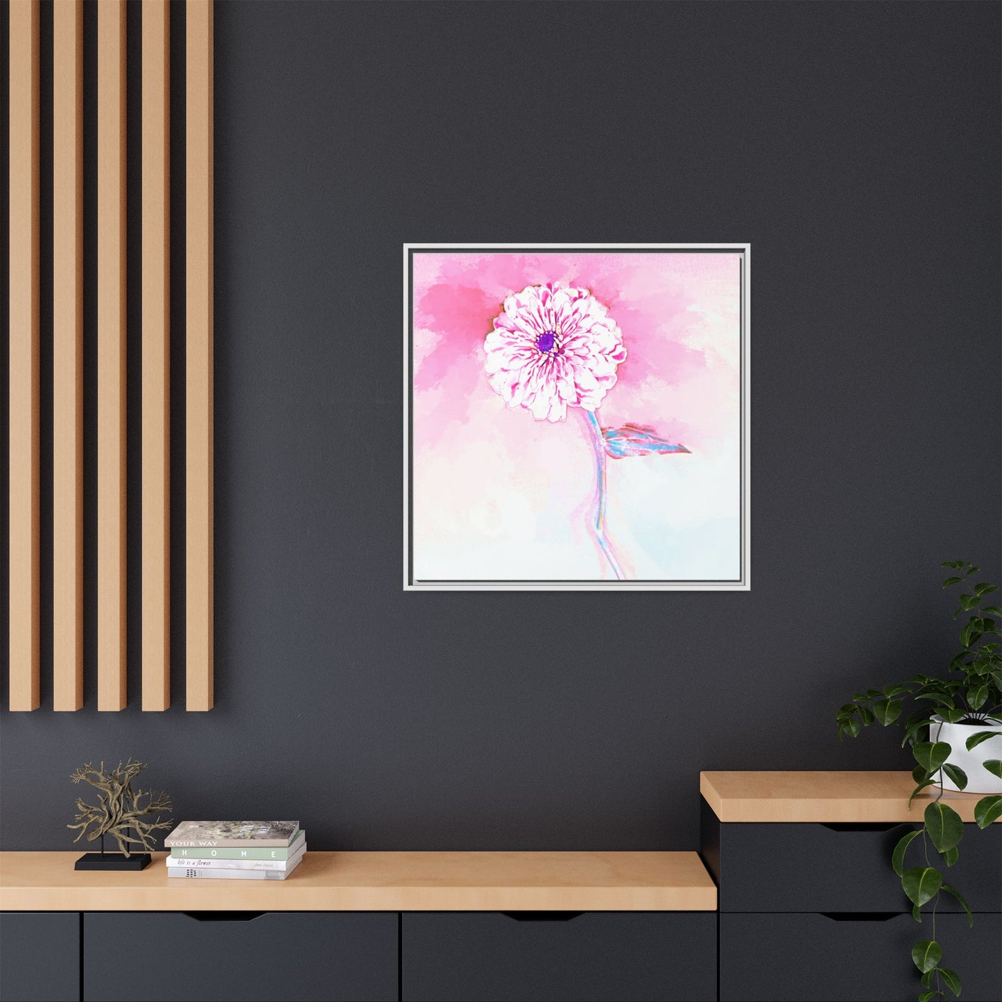 Zinnia Color Splash Matte Canvas Light Pink Framed