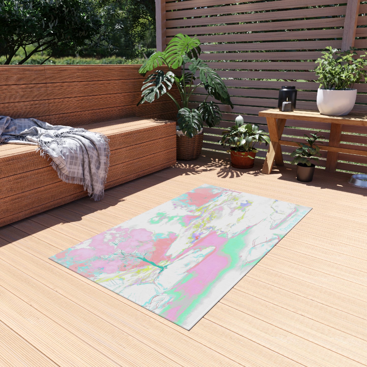 Inspirational Landscapes Indoor/Outdoor Area Rug "Dreams keep us alive", blues and pinks